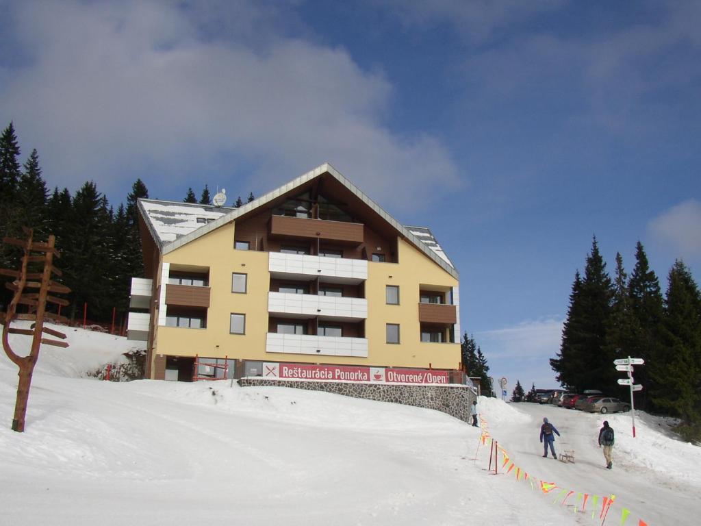 a building on a ski slope in the snow at Apartmány Margo Sun in Demanovska Dolina