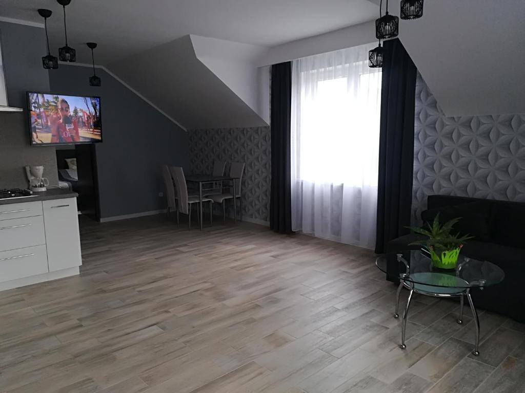 Televízia a/alebo spoločenská miestnosť v ubytovaní Apart-noclegi