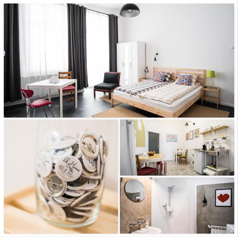 un collage de fotos de una habitación de hotel en HOSTEL "likeHOME", en Przemyśl