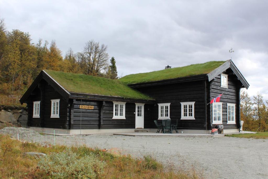 a log cabin with a grass roof on top of it at Blazerbu Four-Bedroom Chalet in Hol