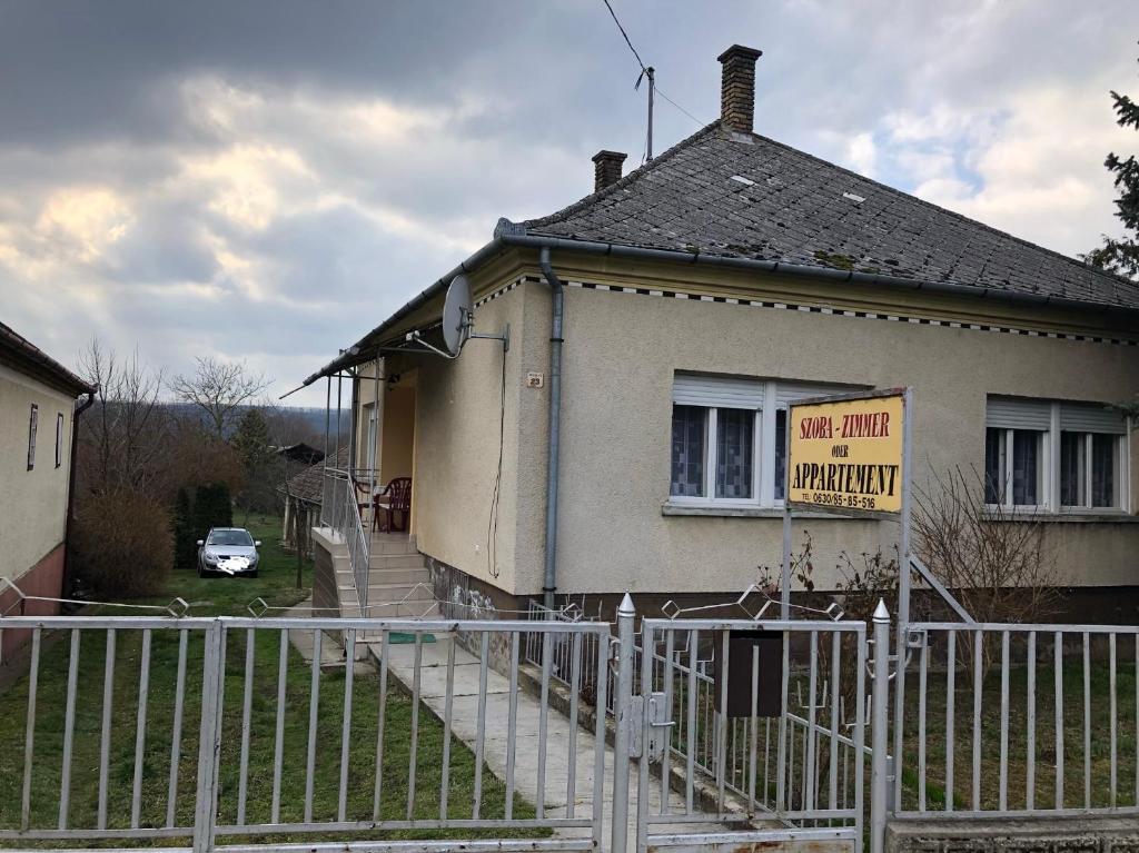 a house with a sign for a new buildowment at Napsugár Vendégház in Kehidakustány