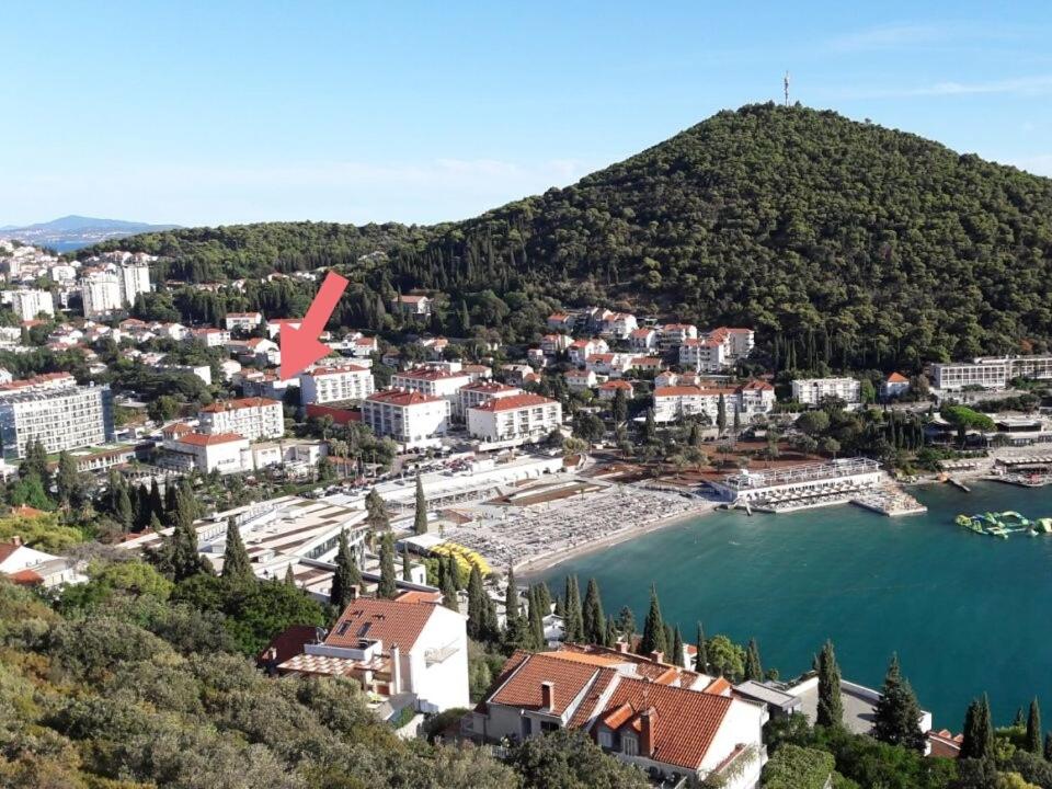 an aerial view of a small town next to a lake at Ana Guesthouse in Dubrovnik