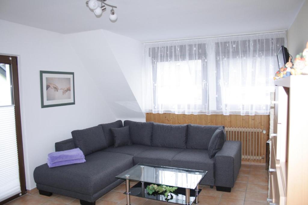 uma sala de estar com um sofá e uma mesa de vidro em Ana-Marie em Bad Neuenahr-Ahrweiler