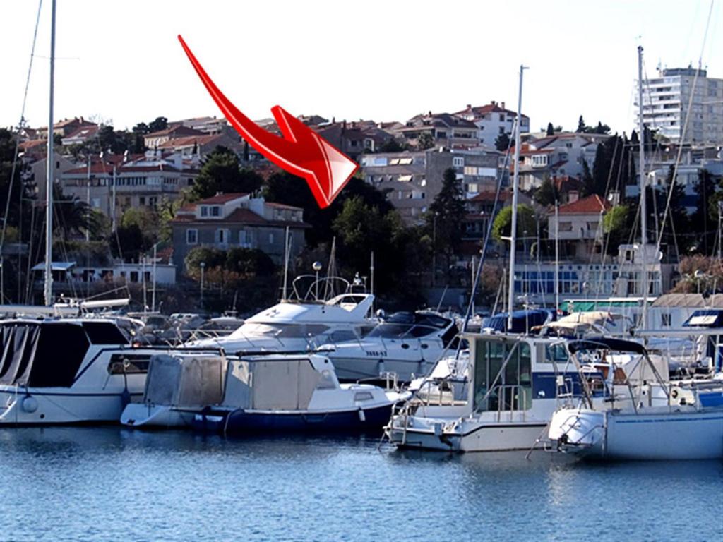 a group of boats docked in a marina at Beach Split Apartments in Split