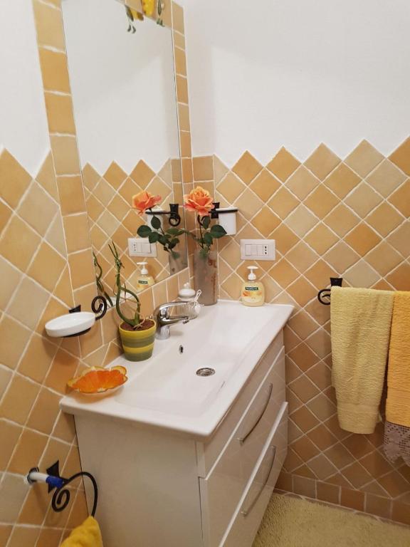 アルツァケーナにあるAppartamento " CENTRAL"のバスルーム(洗面台、鏡付)