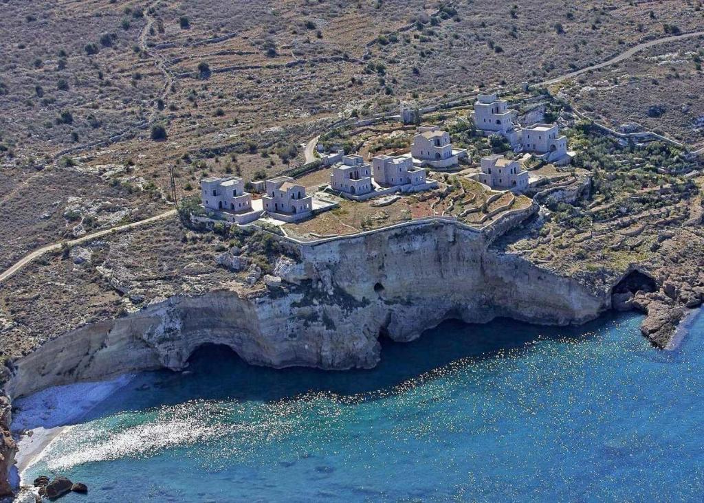 an aerial view of a village on a cliff near the ocean at Mezapos Villa Makrina in Mézapos