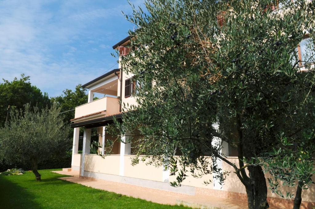 una casa con un árbol delante de ella en Apartments Filip & Tara, en Poreč