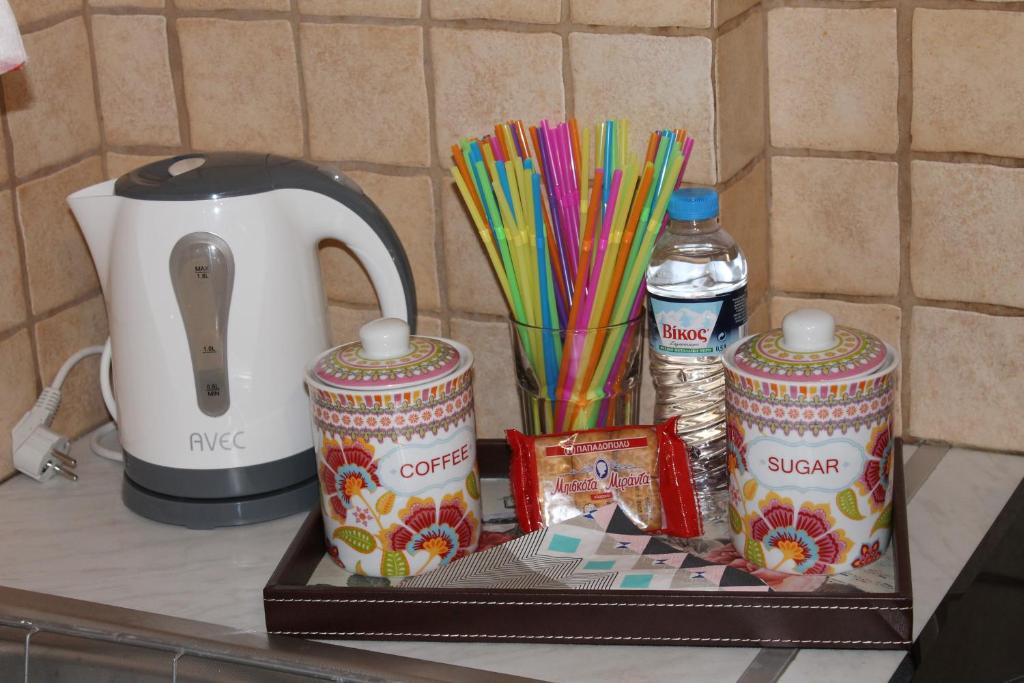Coffee and tea making facilities at Cozy studio apartment in PIREUS