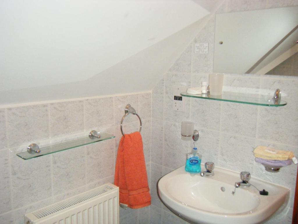 bagno con asciugamano arancione e lavandino di Ashfield B&B a Kenmare