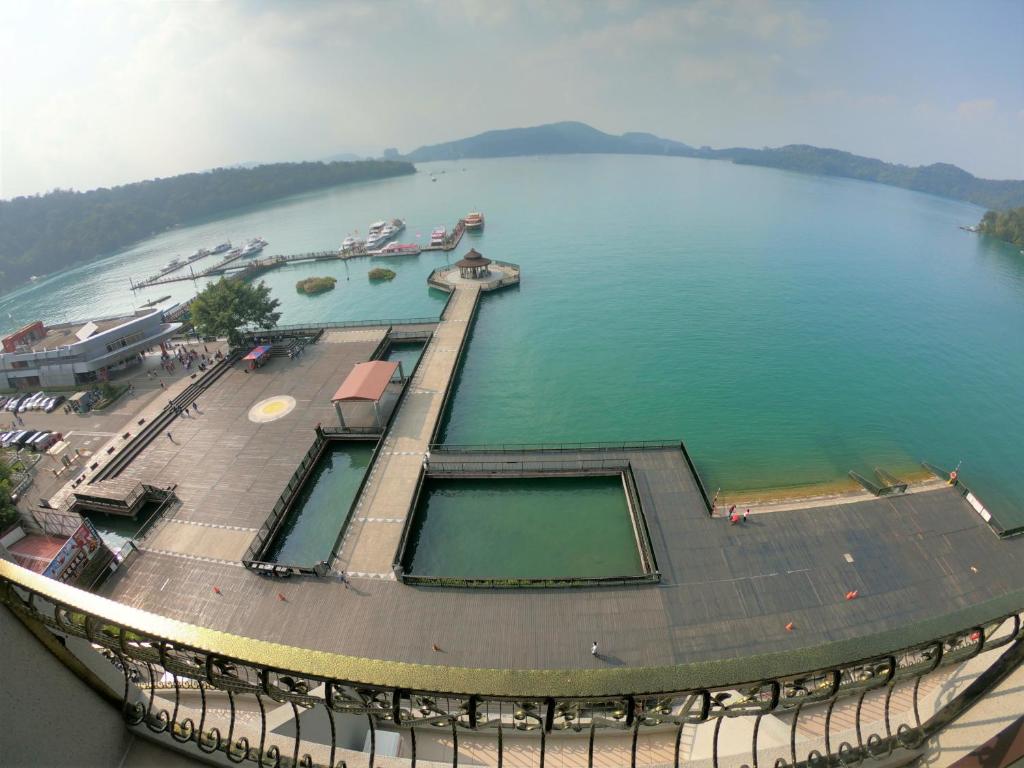 an aerial view of a large body of water at Ming Yue Hu Hotel in Yuchi
