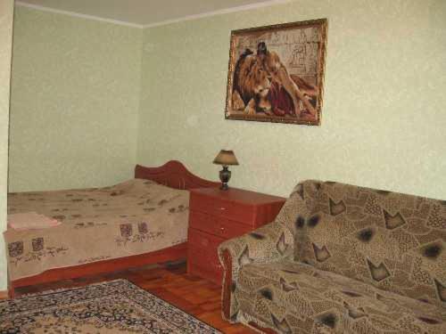 ヴィーンヌィツャにあるАпартаменты на Магистрацкой Центрのリビングルーム(ベッド1台、ソファ付)