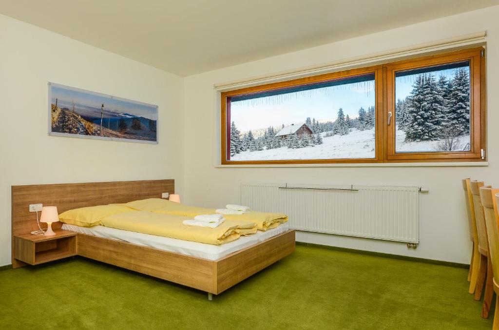 Postel nebo postele na pokoji v ubytování Penzion Andula Friesovy boudy