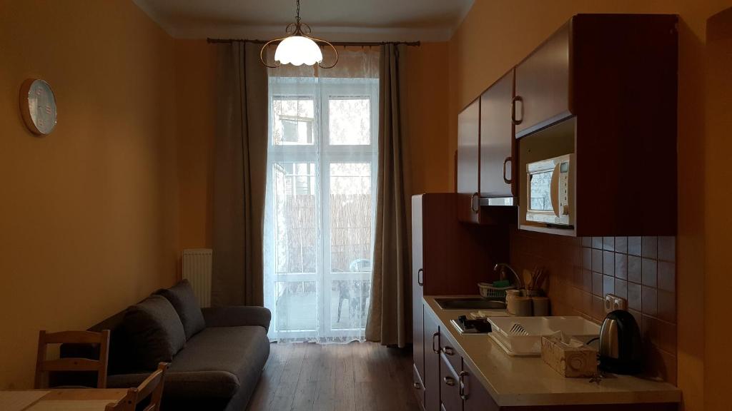 Kuchyň nebo kuchyňský kout v ubytování Apartman v centru Karlovych Varu