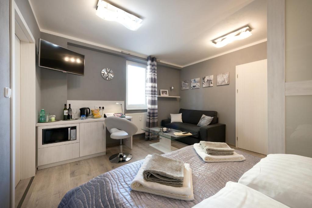 Kuchyň nebo kuchyňský kout v ubytování B2B Apartments