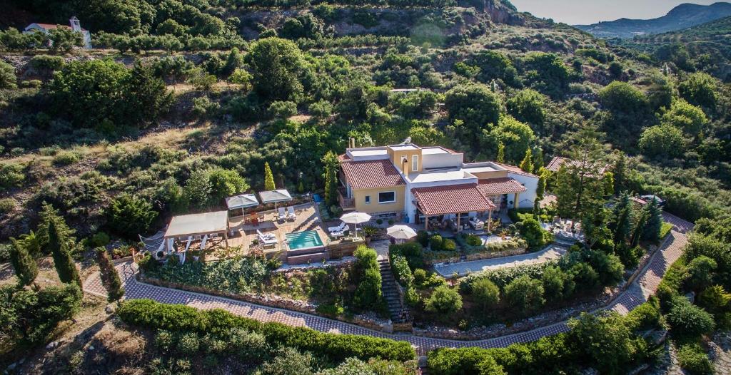 an aerial view of a house on a hill at Villa Rodea in Rodhiá