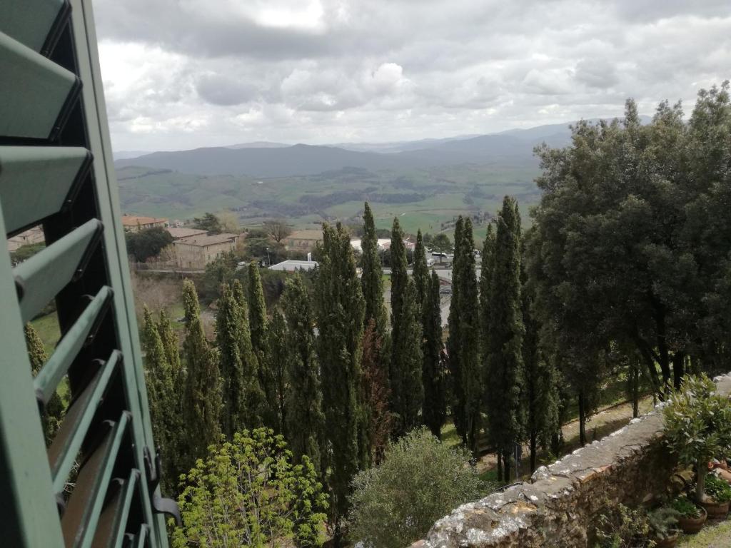 einen Blick auf eine Gruppe von Zypressen auf einem Hügel in der Unterkunft Toscanamente in Volterra