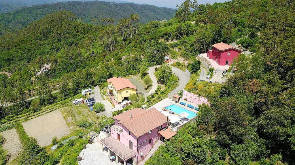 an aerial view of a house on a mountain at I Gelsi e i Castagni in Polverara