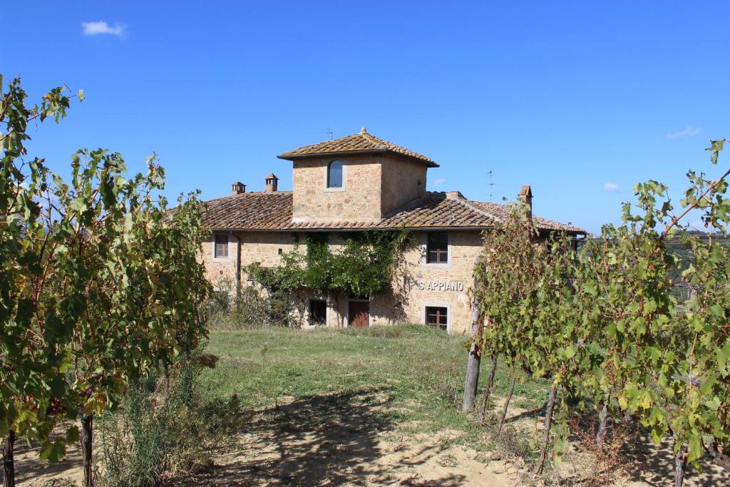 an old stone house in a field with trees at Country House Il Covo della Civetta in Barberino di Val dʼElsa