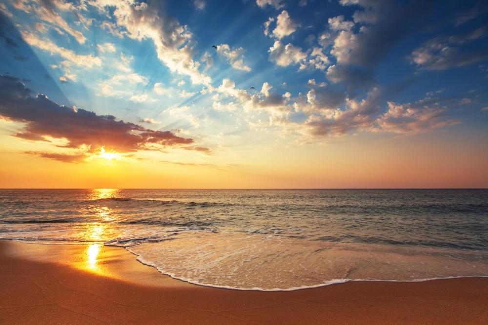 a sunset on a beach with the ocean at Camping Victoria in Capaccio-Paestum