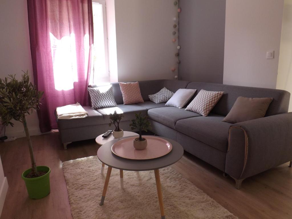 ein Wohnzimmer mit einem Sofa und einem Tisch in der Unterkunft le COIN salonais in Salon-de-Provence
