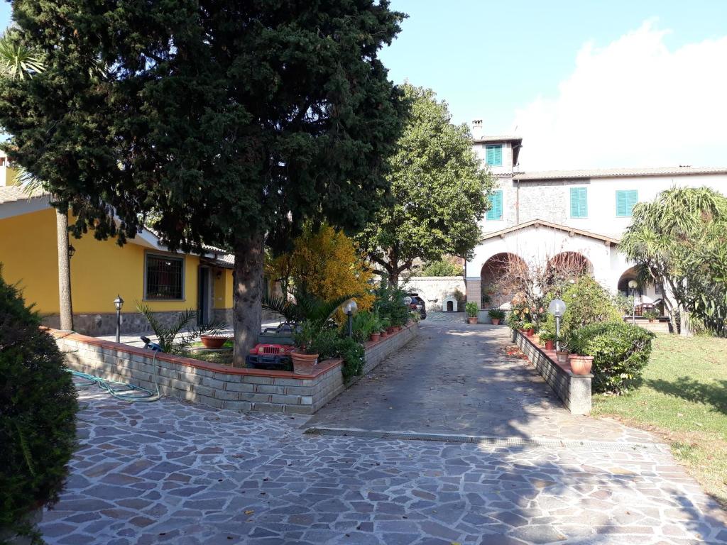 uma rua de calçada com uma árvore e um edifício em La Camelia B&B em Velletri