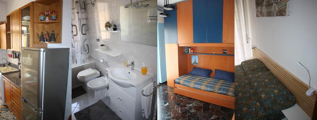 a bathroom with a sink and a toilet in a room at Santa Margherita Ligure Apartment with parking in Santa Margherita Ligure