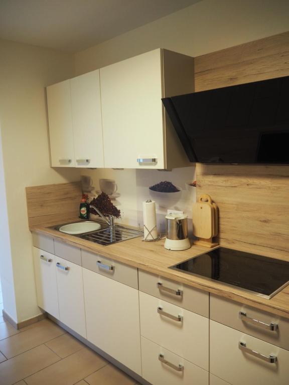 Kuchyň nebo kuchyňský kout v ubytování Ferienwohnung Künzell
