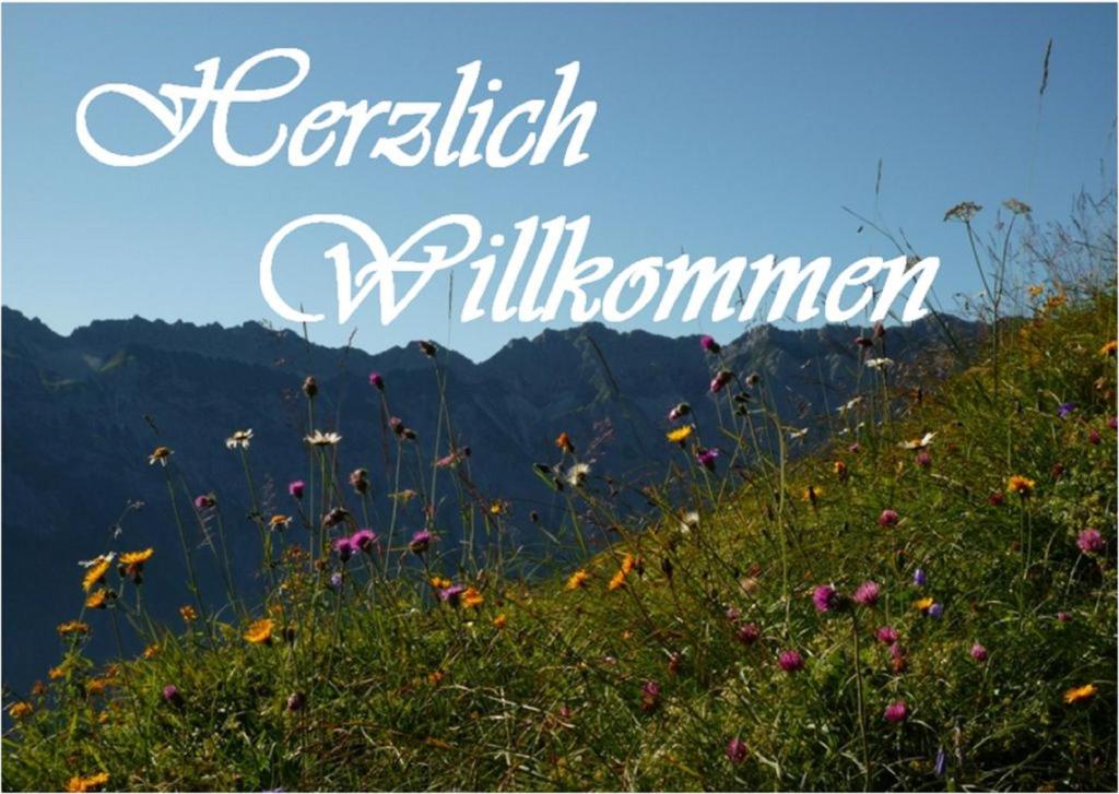 Un champ de fleurs sur une colline avec les mots libéralisme sauvage dans l'établissement Alp-Chalet, à Bolsterlang