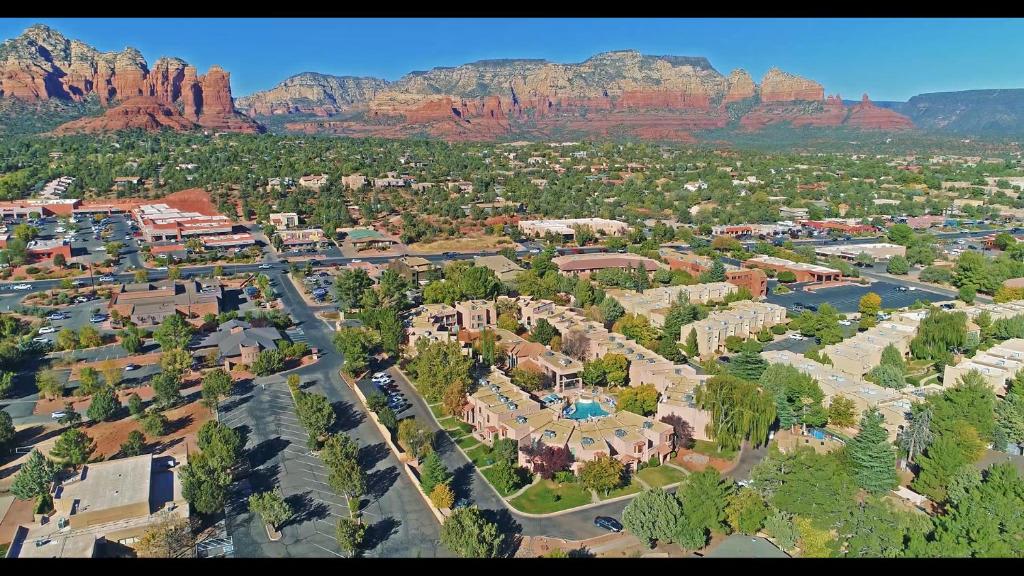 an aerial view of a resort with mountains in the background at Villas of Sedona, a VRI resort in Sedona