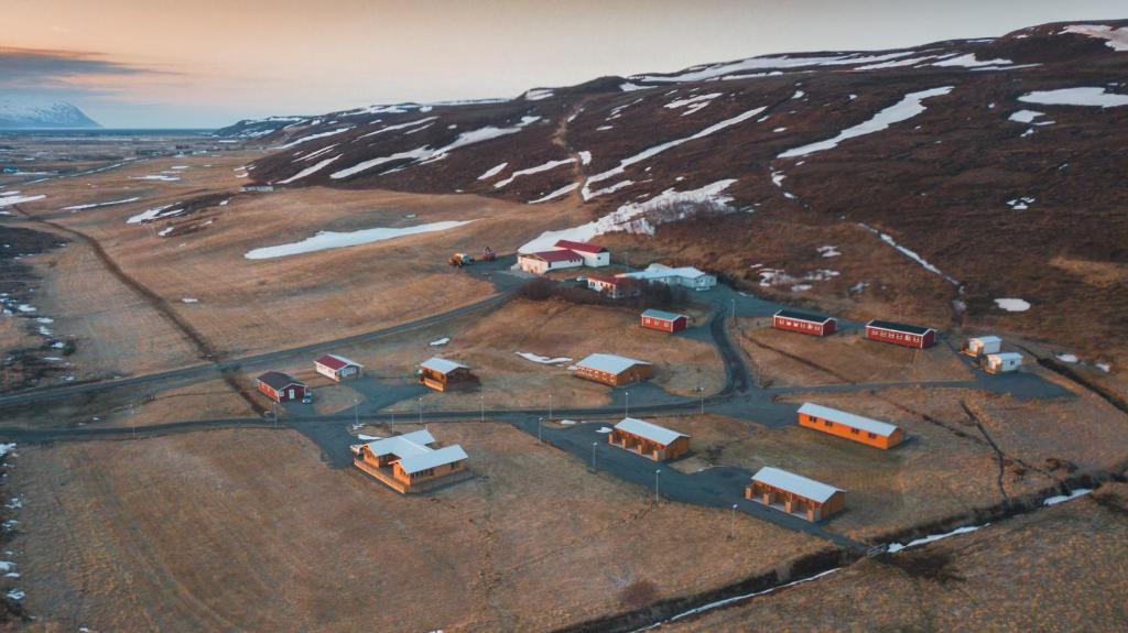 an aerial view of a train yard in a field at Guesthouse Brekka in Brekka