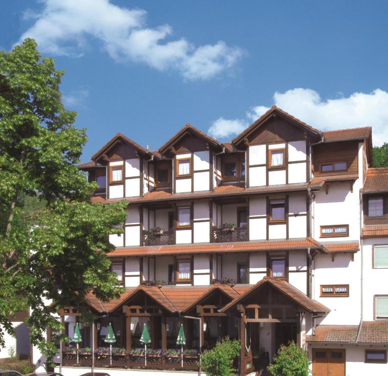 a large white building with brown roof at Blick zum Maimont in Ludwigswinkel