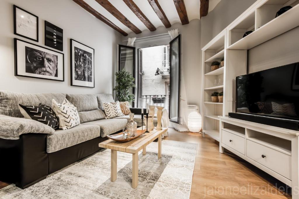 a living room with a couch and a tv at Soul Apartmet in Pamplona