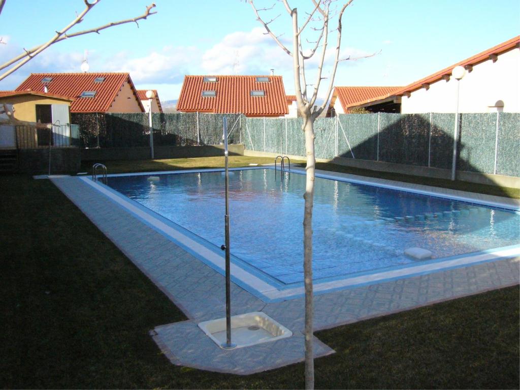 un pequeño árbol sentado junto a una piscina en Chalet Lujo Logroño en Agoncillo