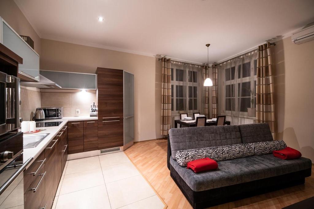 Kuchyňa alebo kuchynka v ubytovaní Cracow Rent Apartments - spacious apartments for 2-7 people in quiet area - Kolberga Street nr 3 - 10 min to Main Square by foot