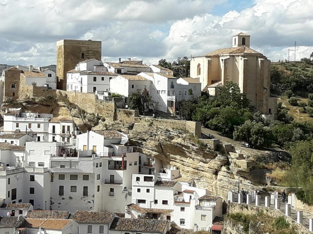 a group of white houses on a mountain at El Palacete in Setenil