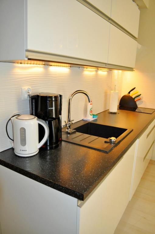Kuchyň nebo kuchyňský kout v ubytování Apartamenty Feniks & Pegaz