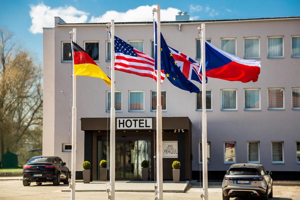 an american flag is on the front of a building at Skyhotel Prague in Prague