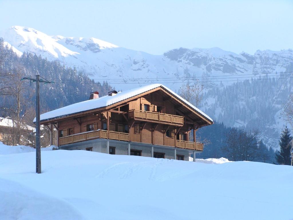 シクストにあるChalet des Cascadesの雪山頂木造家屋