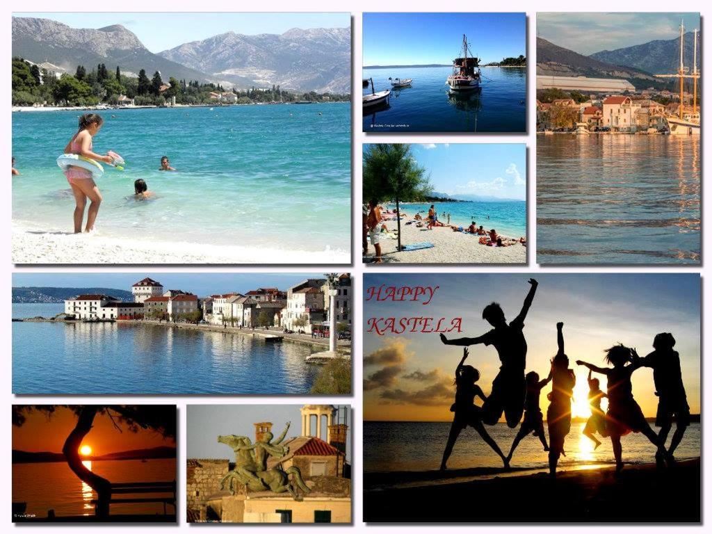 a collage of pictures of people on a beach at Apartman Mir in Kaštela
