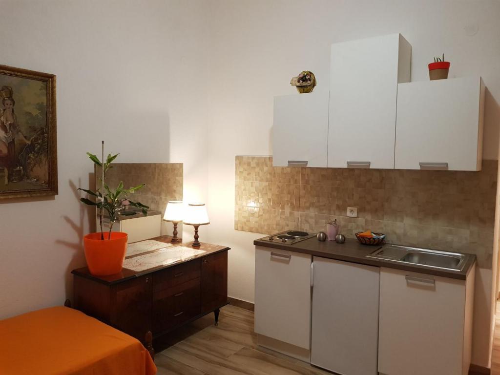 Kuchyň nebo kuchyňský kout v ubytování Apartments Pomalo