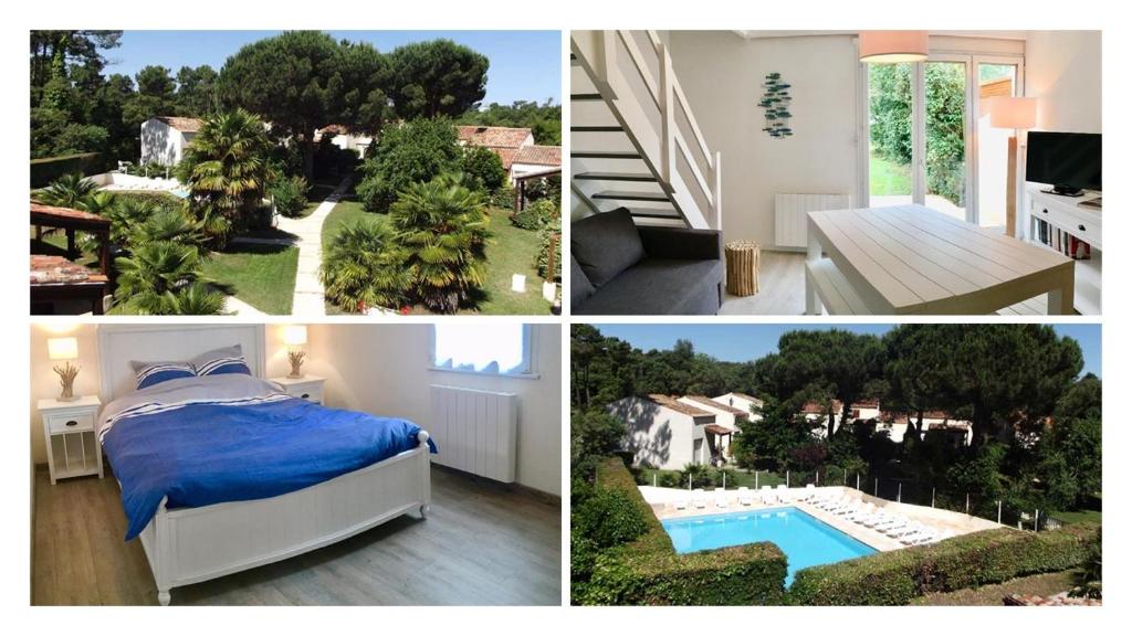 een collage van foto's van een slaapkamer en een huis bij Maison océan et forêt in Saint-Trojan-les-Bains