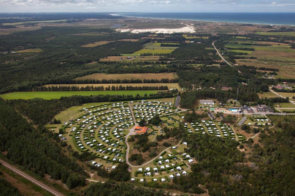 an aerial view of a large parking lot at First Camp Råbjerg Mile - Skagen in Skagen