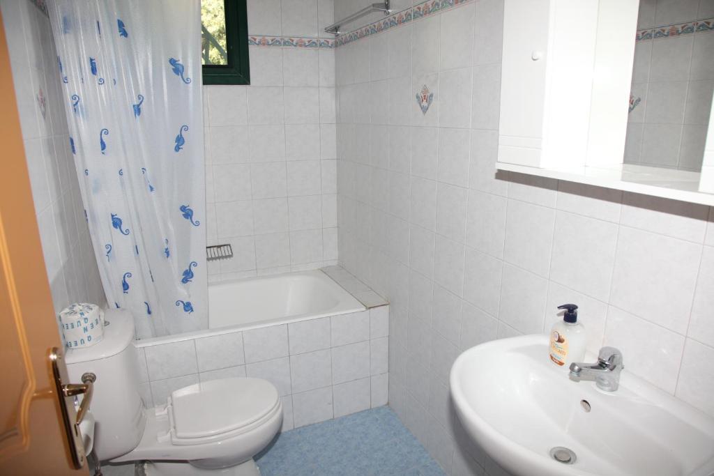 a bathroom with a white toilet and a sink at Villa Elena in Lixouri
