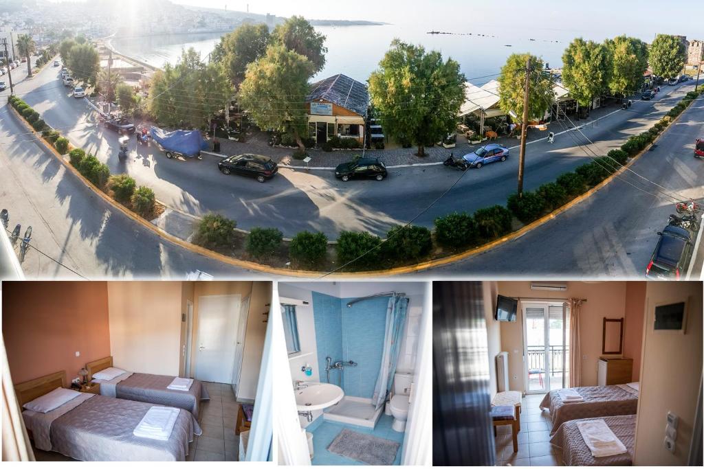 a collage of pictures of a street and a city at Zoumboulis Rooms in Mytilini