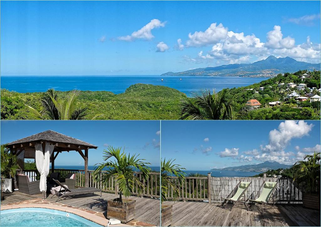 a collage of two pictures of a house and a swimming pool at Villa les Alizés in Les Trois-Îlets