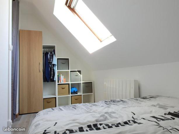 um quarto com uma cama, um closet e uma clarabóia em Le Saint Antoine em Saint-Jean-de-Maurienne