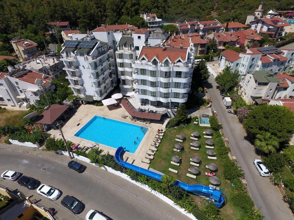 an aerial view of a resort with a swimming pool at Sayar Apart in Marmaris
