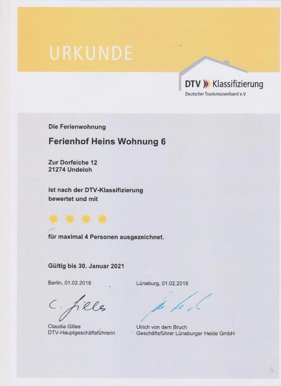 Certifikát, hodnocení, plakát nebo jiný dokument vystavený v ubytování Ferienhof Heins