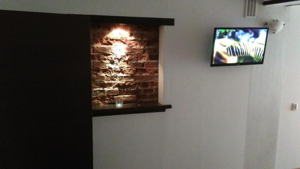 Televízia a/alebo spoločenská miestnosť v ubytovaní Z prywatnym ogródkiem Centrum