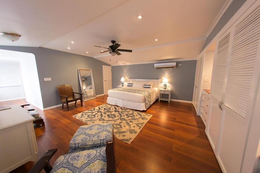 a bedroom with a bed and a ceiling fan at Hotel Panamonte in Boquete